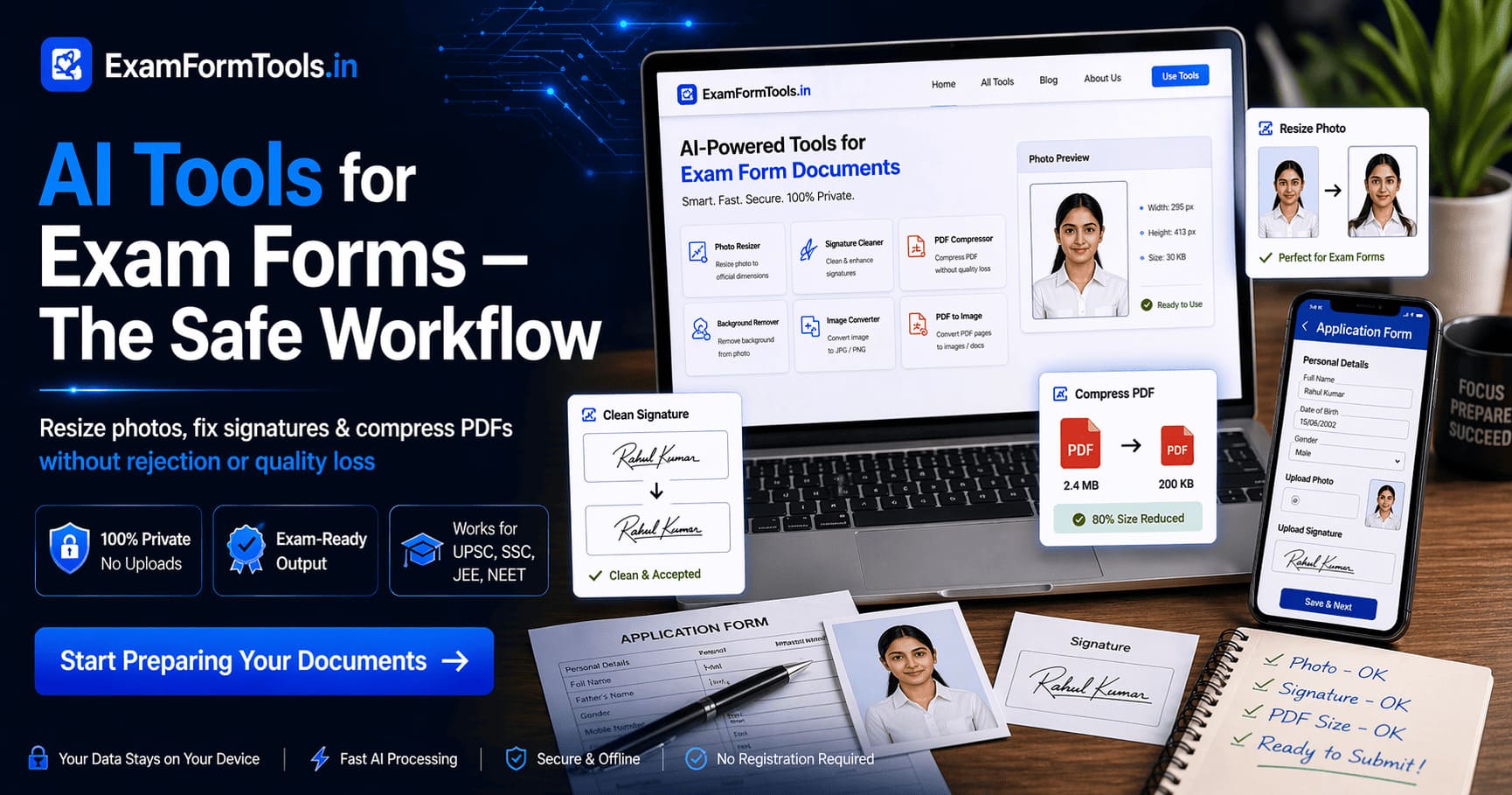 AI tools for exam form preparation banner